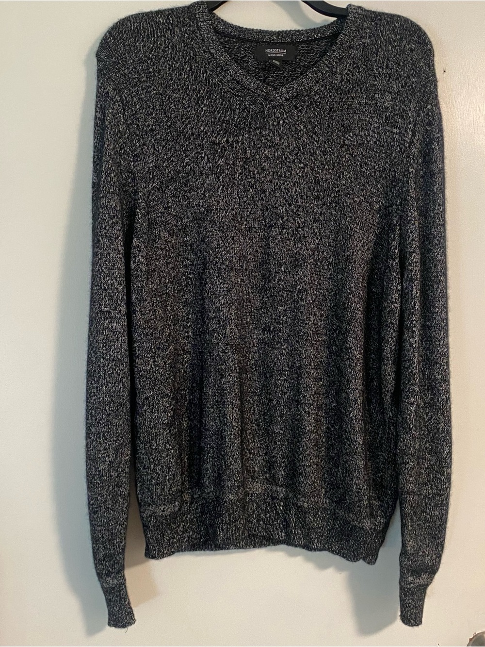 Nordstrom Men’s Shop Cashmere Silk L Black/Gray V-Neck Sweater Pullover Luxury
